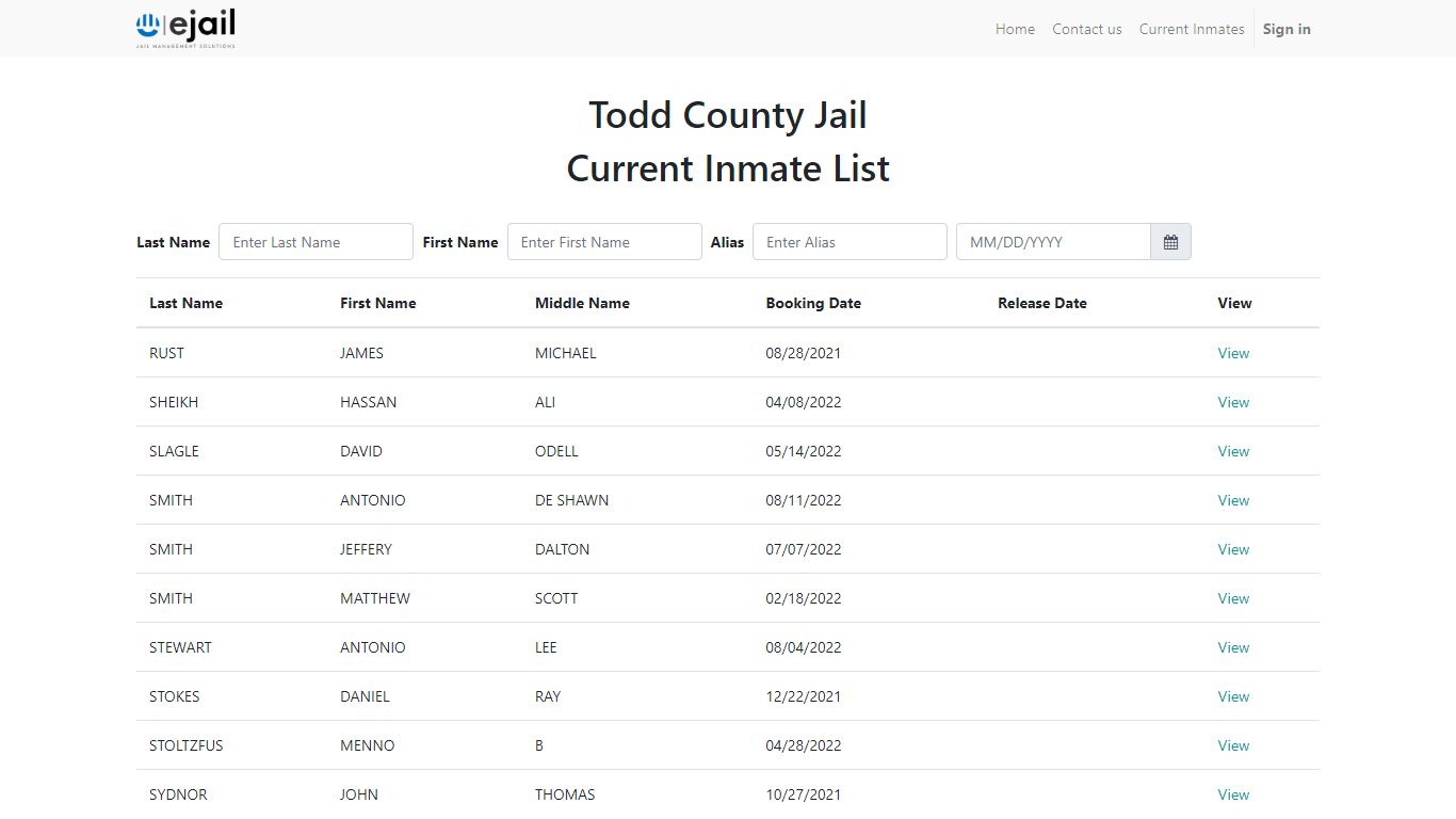 Inmates list | Todd County Detention Center