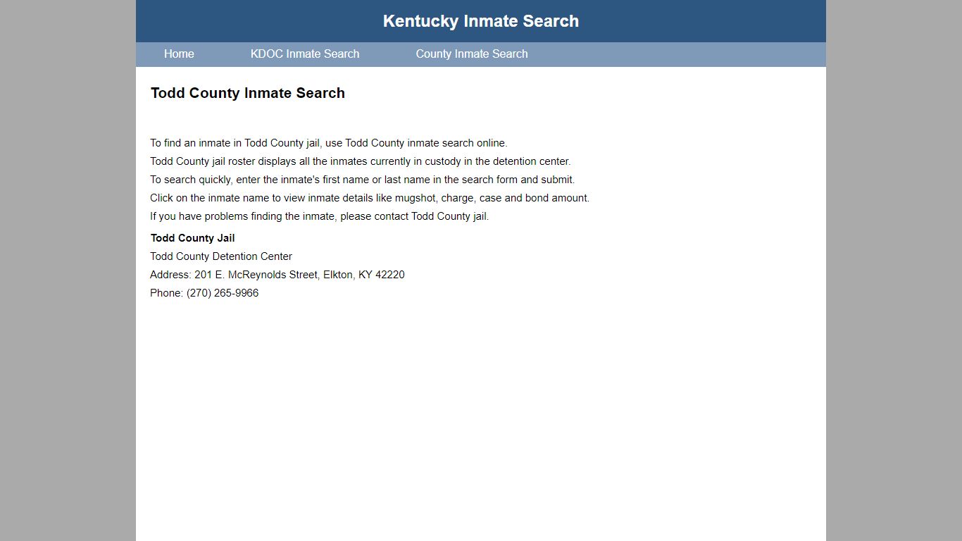 Todd County Inmate Search